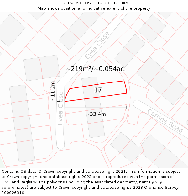 17, EVEA CLOSE, TRURO, TR1 3XA: Plot and title map