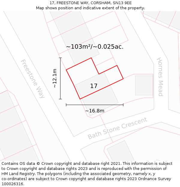 17, FREESTONE WAY, CORSHAM, SN13 9EE: Plot and title map
