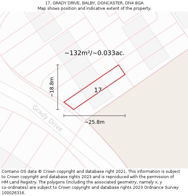 17, GRADY DRIVE, BALBY, DONCASTER, DN4 8GA: Plot and title map