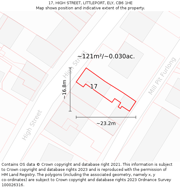 17, HIGH STREET, LITTLEPORT, ELY, CB6 1HE: Plot and title map