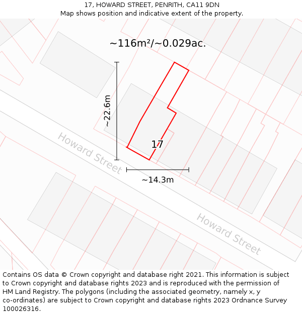 17, HOWARD STREET, PENRITH, CA11 9DN: Plot and title map