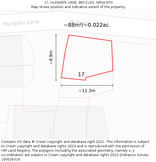 17, HUNGATE LANE, BECCLES, NR34 9TN: Plot and title map