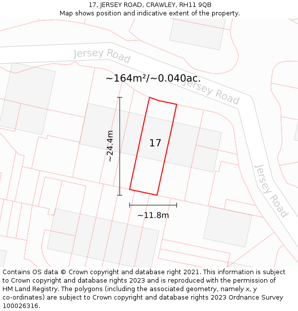 17, JERSEY ROAD, CRAWLEY, RH11 9QB: Plot and title map