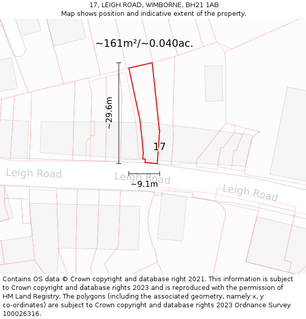 17, LEIGH ROAD, WIMBORNE, BH21 1AB: Plot and title map