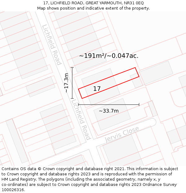 17, LICHFIELD ROAD, GREAT YARMOUTH, NR31 0EQ: Plot and title map