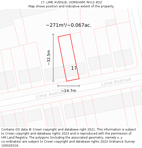 17, LIME AVENUE, HORSHAM, RH12 4DZ: Plot and title map