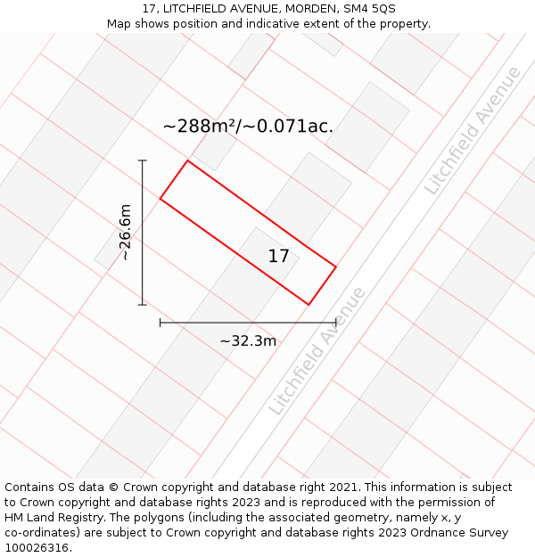 17, LITCHFIELD AVENUE, MORDEN, SM4 5QS: Plot and title map