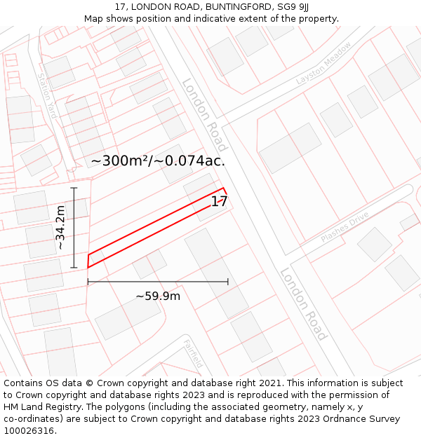 17, LONDON ROAD, BUNTINGFORD, SG9 9JJ: Plot and title map