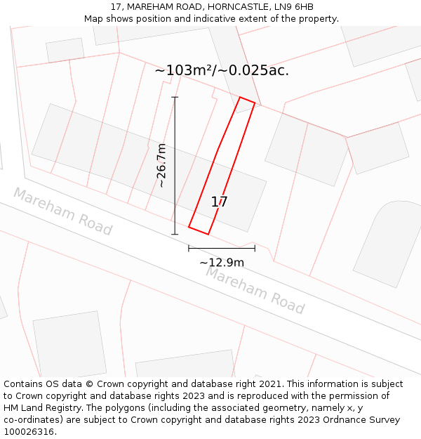 17, MAREHAM ROAD, HORNCASTLE, LN9 6HB: Plot and title map