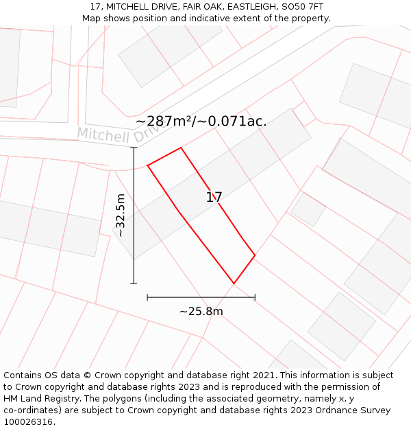 17, MITCHELL DRIVE, FAIR OAK, EASTLEIGH, SO50 7FT: Plot and title map