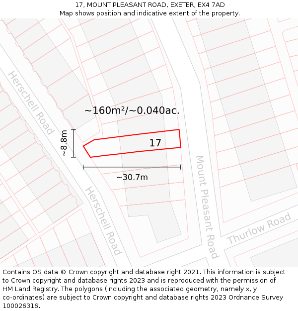 17, MOUNT PLEASANT ROAD, EXETER, EX4 7AD: Plot and title map