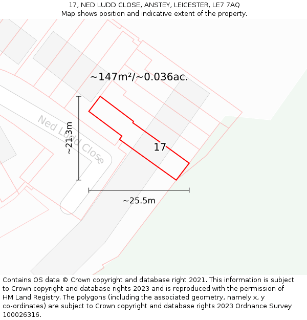 17, NED LUDD CLOSE, ANSTEY, LEICESTER, LE7 7AQ: Plot and title map