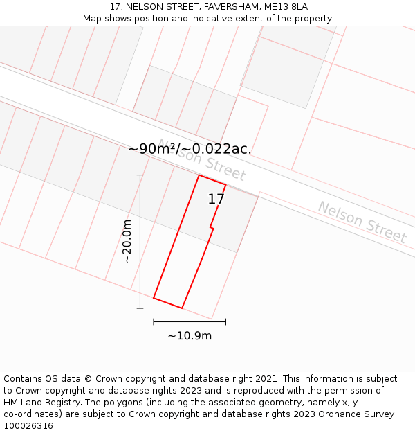 17, NELSON STREET, FAVERSHAM, ME13 8LA: Plot and title map
