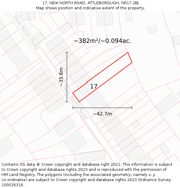 17, NEW NORTH ROAD, ATTLEBOROUGH, NR17 2BJ: Plot and title map