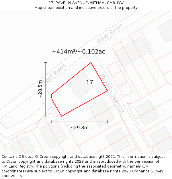 17, PAVELIN AVENUE, WITHAM, CM8 1YW: Plot and title map