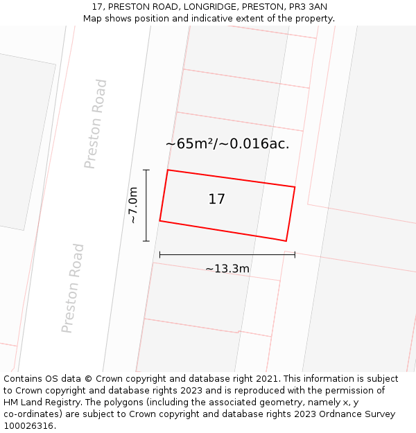 17, PRESTON ROAD, LONGRIDGE, PRESTON, PR3 3AN: Plot and title map