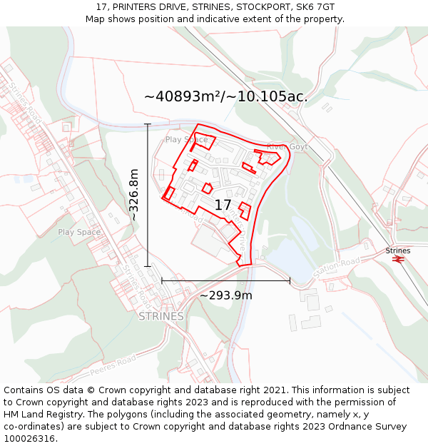 17, PRINTERS DRIVE, STRINES, STOCKPORT, SK6 7GT: Plot and title map