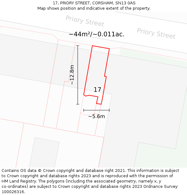17, PRIORY STREET, CORSHAM, SN13 0AS: Plot and title map