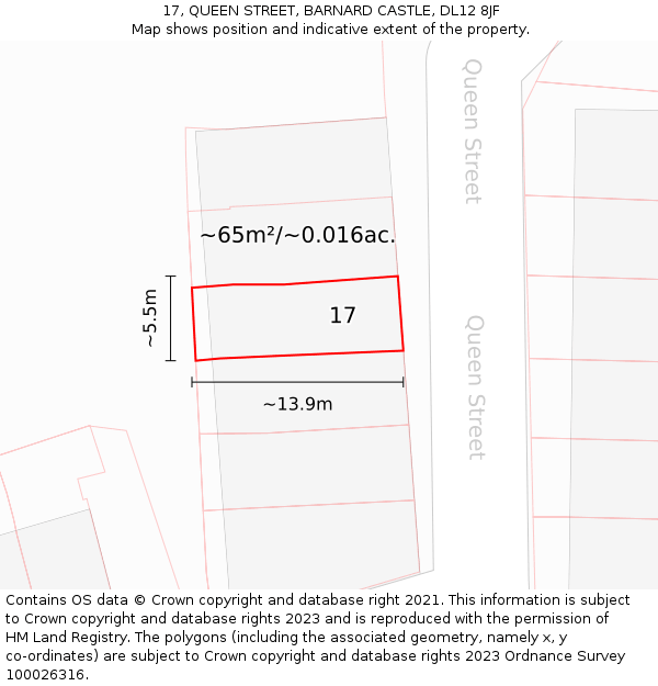 17, QUEEN STREET, BARNARD CASTLE, DL12 8JF: Plot and title map
