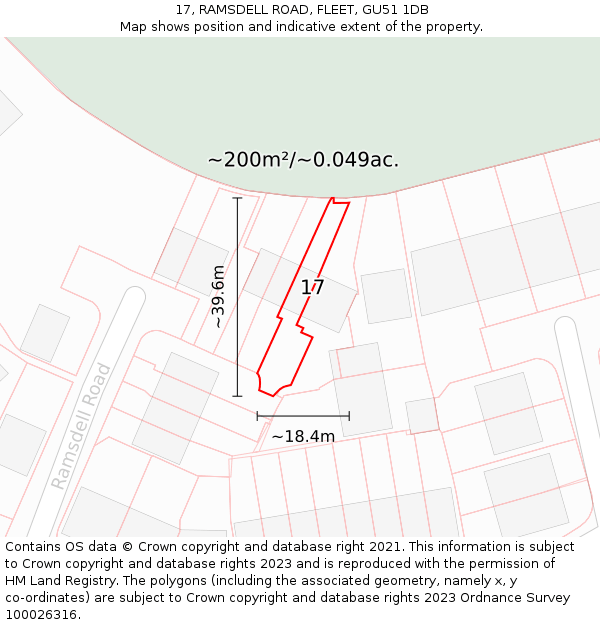 17, RAMSDELL ROAD, FLEET, GU51 1DB: Plot and title map