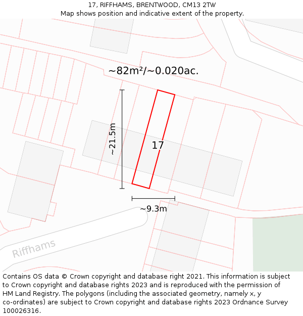 17, RIFFHAMS, BRENTWOOD, CM13 2TW: Plot and title map
