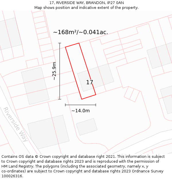 17, RIVERSIDE WAY, BRANDON, IP27 0AN: Plot and title map