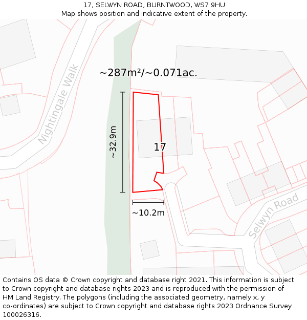 17, SELWYN ROAD, BURNTWOOD, WS7 9HU: Plot and title map
