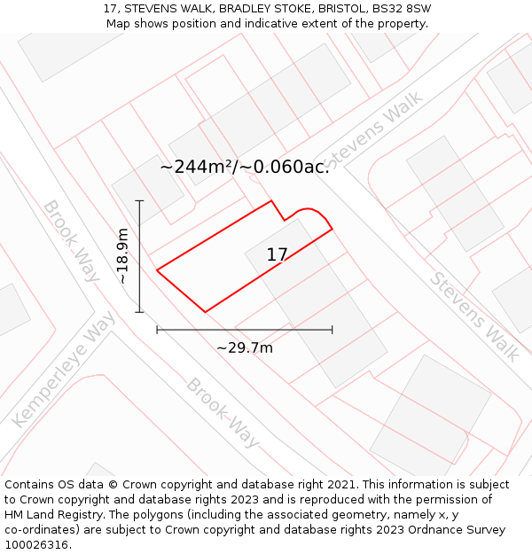 17, STEVENS WALK, BRADLEY STOKE, BRISTOL, BS32 8SW: Plot and title map