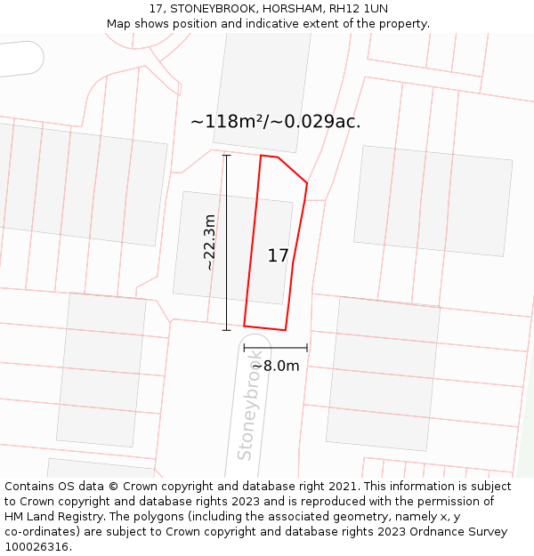 17, STONEYBROOK, HORSHAM, RH12 1UN: Plot and title map