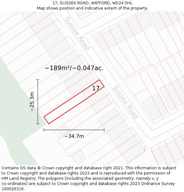 17, SUSSEX ROAD, WATFORD, WD24 5HL: Plot and title map