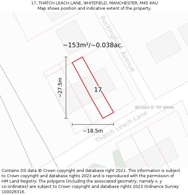 17, THATCH LEACH LANE, WHITEFIELD, MANCHESTER, M45 6AU: Plot and title map