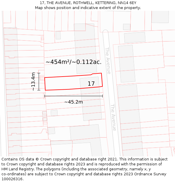 17, THE AVENUE, ROTHWELL, KETTERING, NN14 6EY: Plot and title map