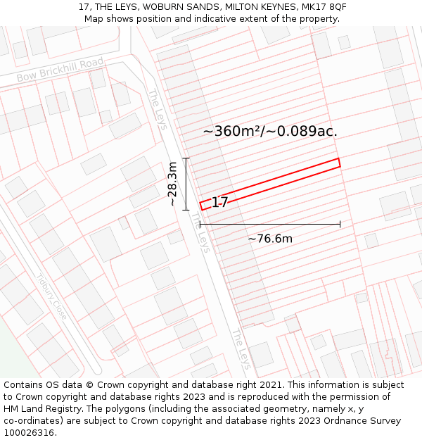 17, THE LEYS, WOBURN SANDS, MILTON KEYNES, MK17 8QF: Plot and title map
