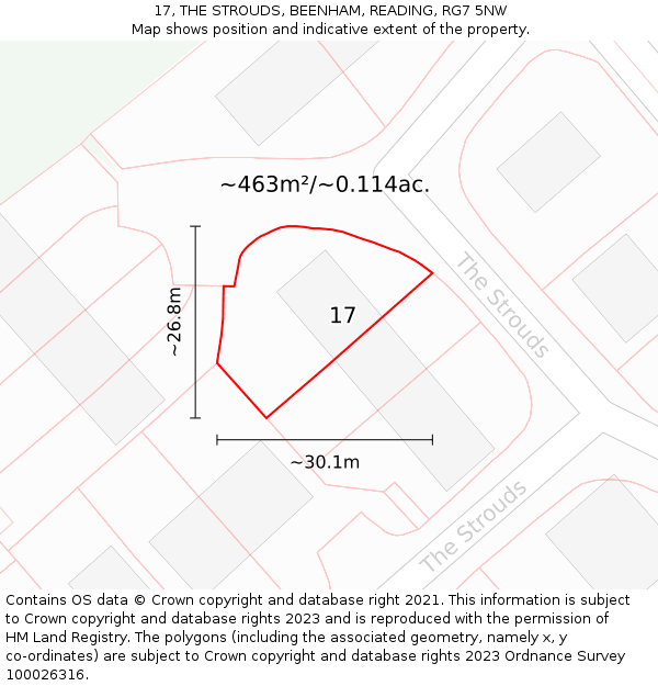17, THE STROUDS, BEENHAM, READING, RG7 5NW: Plot and title map