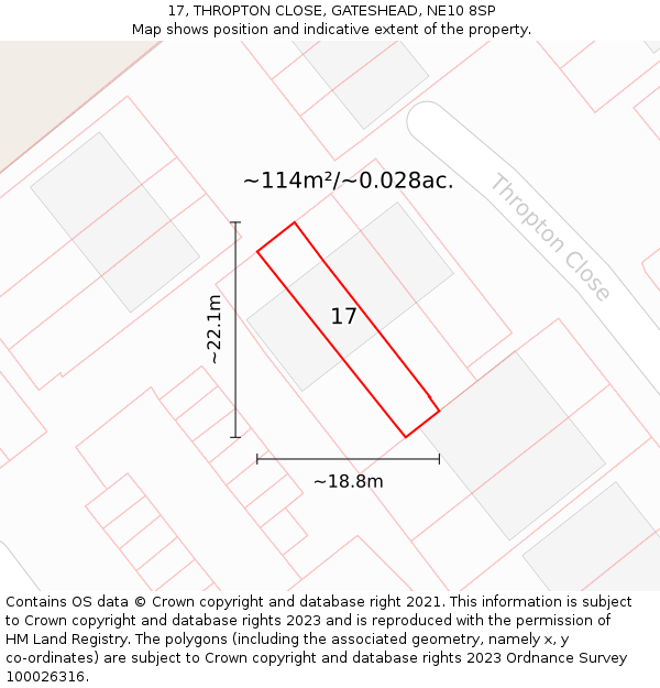 17, THROPTON CLOSE, GATESHEAD, NE10 8SP: Plot and title map