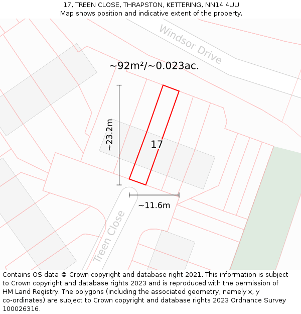 17, TREEN CLOSE, THRAPSTON, KETTERING, NN14 4UU: Plot and title map