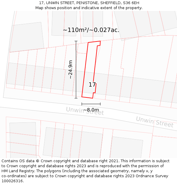 17, UNWIN STREET, PENISTONE, SHEFFIELD, S36 6EH: Plot and title map