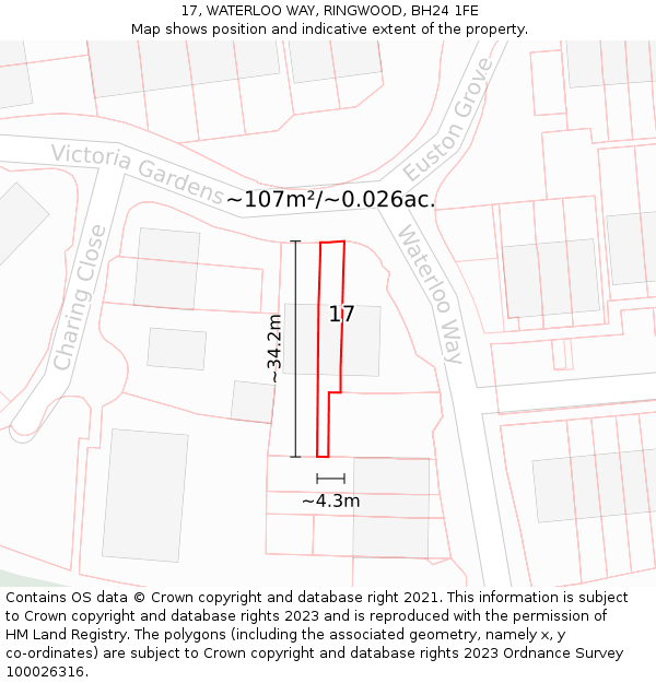 17, WATERLOO WAY, RINGWOOD, BH24 1FE: Plot and title map