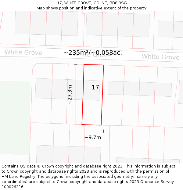 17, WHITE GROVE, COLNE, BB8 9SG: Plot and title map