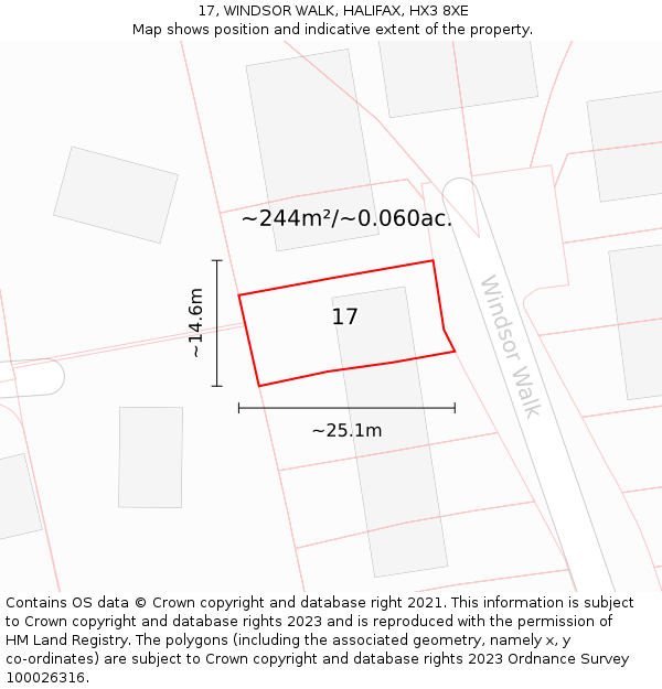 17, WINDSOR WALK, HALIFAX, HX3 8XE: Plot and title map