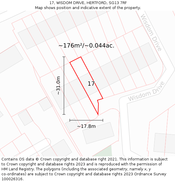 17, WISDOM DRIVE, HERTFORD, SG13 7RF: Plot and title map