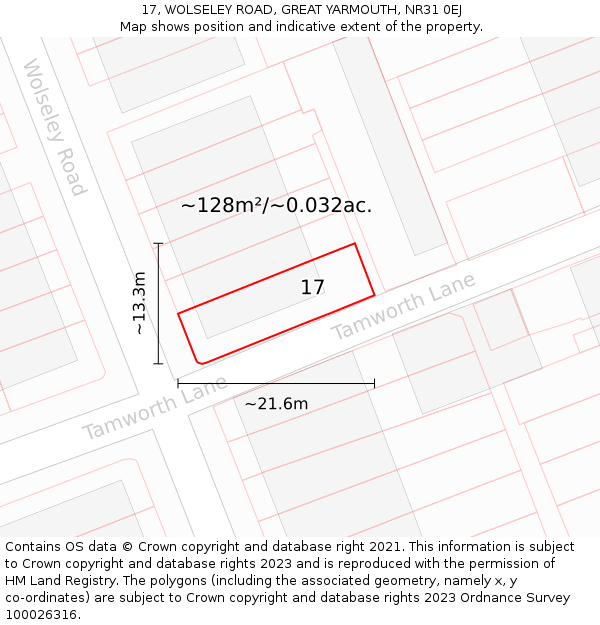 17, WOLSELEY ROAD, GREAT YARMOUTH, NR31 0EJ: Plot and title map