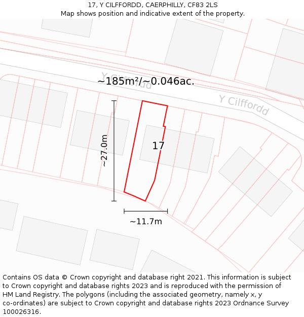 17, Y CILFFORDD, CAERPHILLY, CF83 2LS: Plot and title map