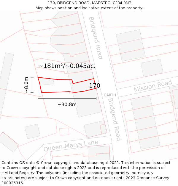 170, BRIDGEND ROAD, MAESTEG, CF34 0NB: Plot and title map