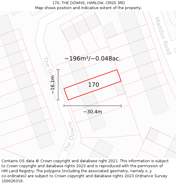 170, THE DOWNS, HARLOW, CM20 3RD: Plot and title map