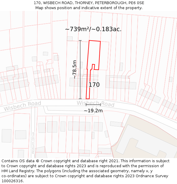 170, WISBECH ROAD, THORNEY, PETERBOROUGH, PE6 0SE: Plot and title map