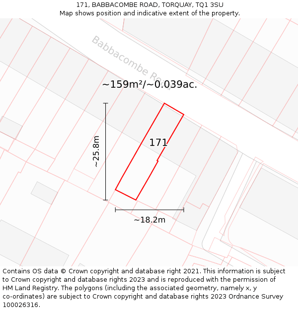 171, BABBACOMBE ROAD, TORQUAY, TQ1 3SU: Plot and title map
