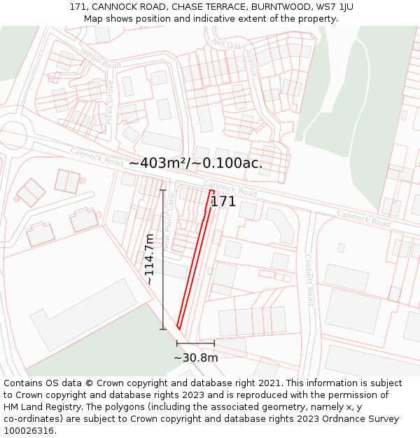 171, CANNOCK ROAD, CHASE TERRACE, BURNTWOOD, WS7 1JU: Plot and title map