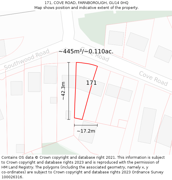 171, COVE ROAD, FARNBOROUGH, GU14 0HQ: Plot and title map