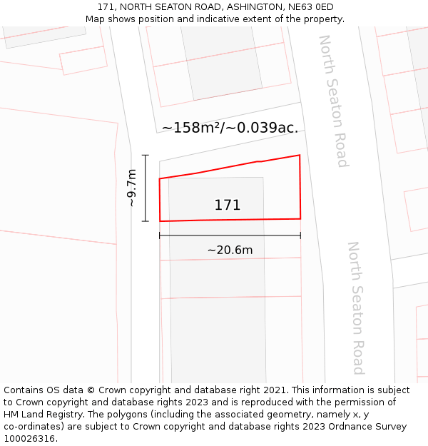 171, NORTH SEATON ROAD, ASHINGTON, NE63 0ED: Plot and title map